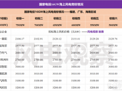 9家整機商競標，最低價2100元/kW！國家電投16GW海上風電機組集采開標！